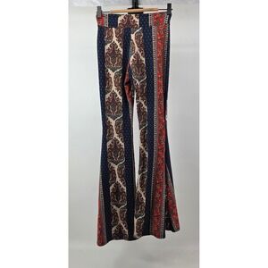 Bell Bottom Paisley Flare Pants Women Small Multicolor Stretch Boho Indie Hippie